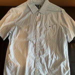 Vineyard Vines Blue Casual Button Down Shirt with Fish Pattern
